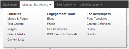 Manage Site Assets Menu